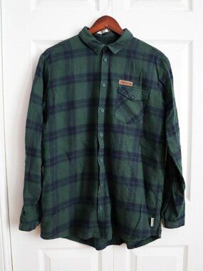 Maloja Green & Blue Plaid Flannel Button Down Shirt Men's Sz L Gorpcore